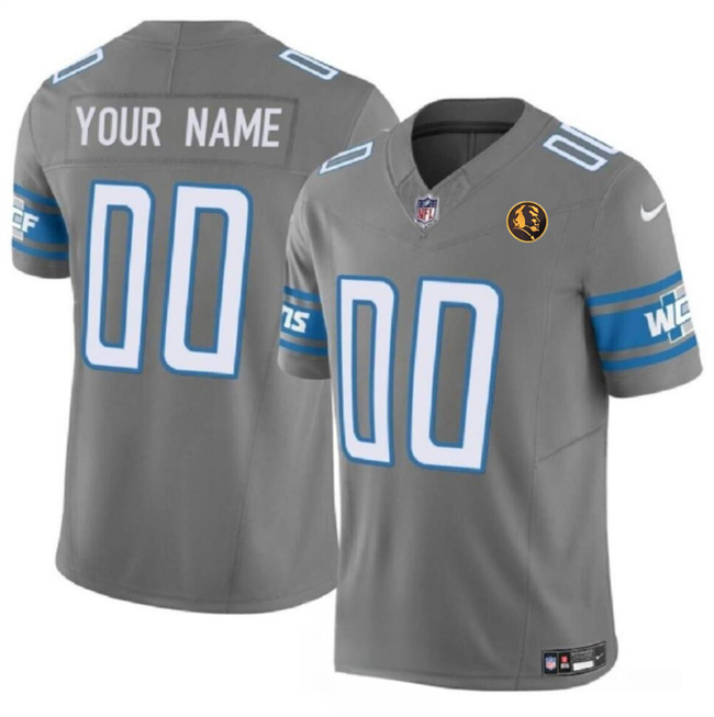 Men's Detroit Lions Active Player Custom Gray 2023 F.U.S.E. With John Madden Patch Vapor Limited Football Stitched Jersey